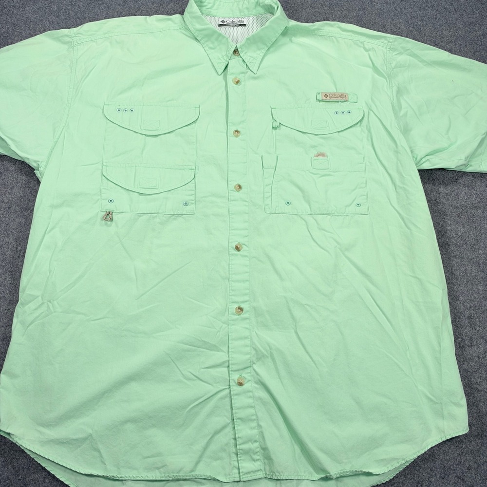 Columbia PFG Mens Short Sleeve Fishing Shirt Mint Green Snook Graphic XL